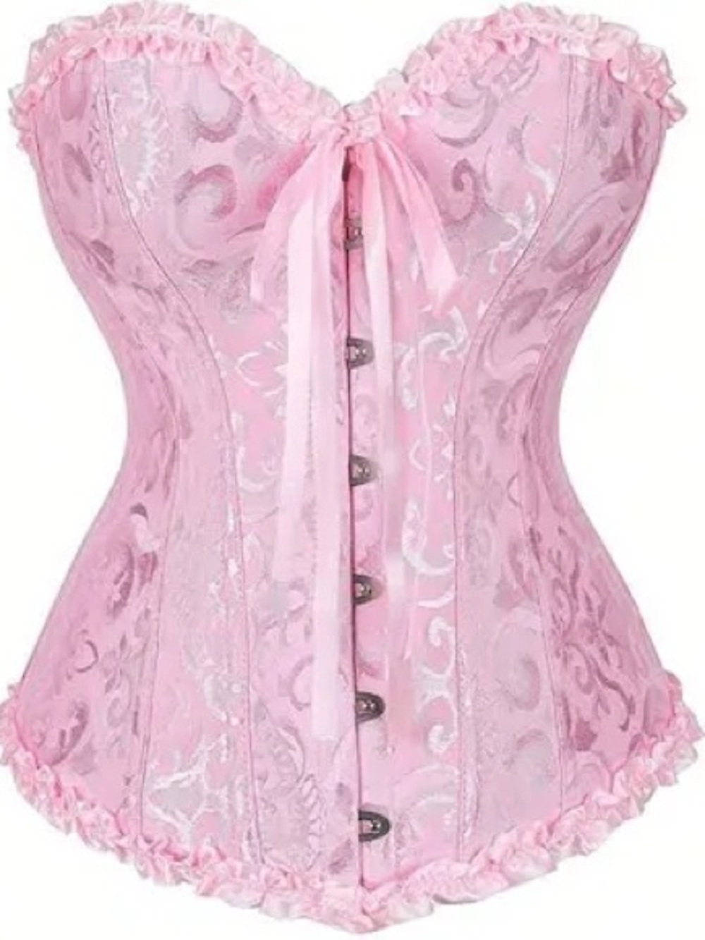 Pink Satin Brocade Strapless Corset Top